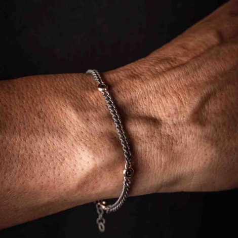 Bracelet Homme Mano J - maille gourmette - titane et or - diamant noir