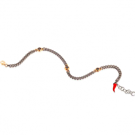 Bracelet Homme Mano J - maille gourmette - titane et or - diamant noir