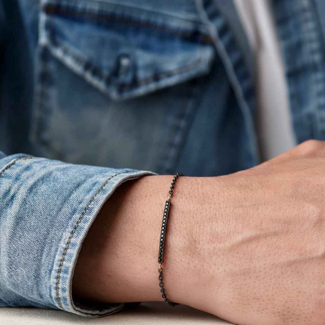Bracelet Mano J en Titane et Or serti de diamants noirs
