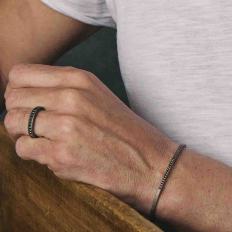 Bracelet Mano J - Titane et Diamants Noirs