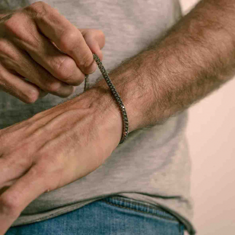 Bracelet Mano J - Titane et Diamants Noirs