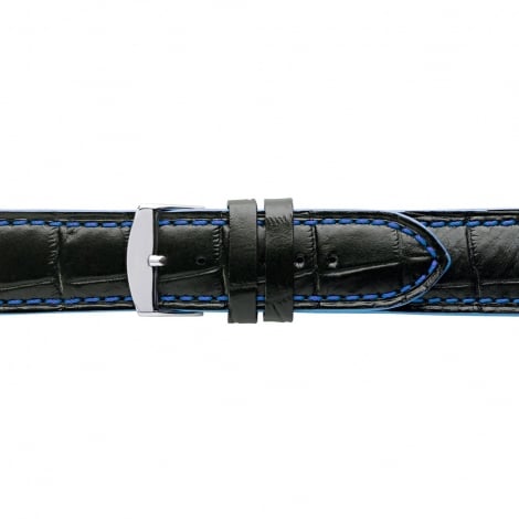 Bracelet Montre veau façon croco fil bleu