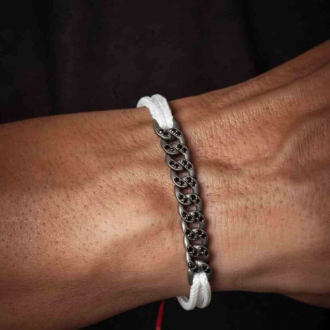 Bracelet Nautic Homme Gourmette Mano J -  titane et Or serti de diamants noirs