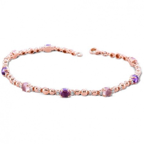 Bracelet or rose diamants amthyste et quartz rose