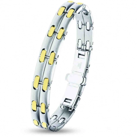 Bracelet pequignet Acier et Or 2 rangs  10 mm