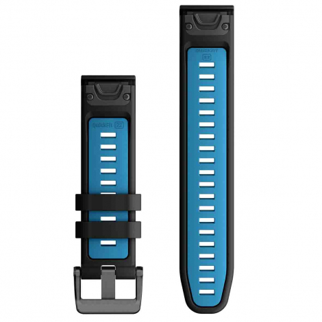 Bracelet QuickFit, 22mm, Silicone, Noir / Bleu Cirrus - Garmin