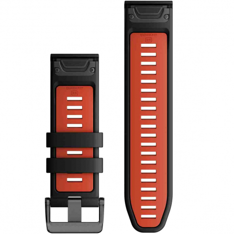 Bracelet QuickFit, 26mm, Silicone, Noir / Rouge feu - Garmin