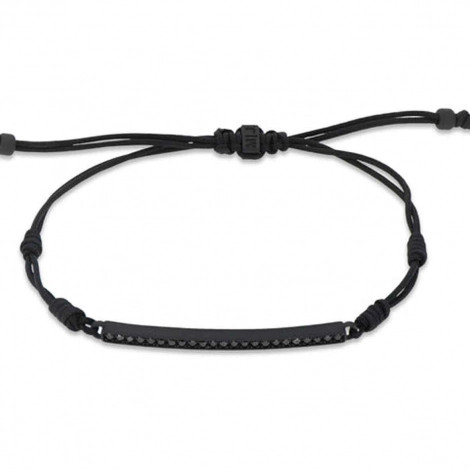 Bracelet Titane Noir Mano J  - Barrette serti de diamants noirs