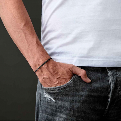 Bracelet Titane Noir Mano J  - Barrette serti de diamants noirs