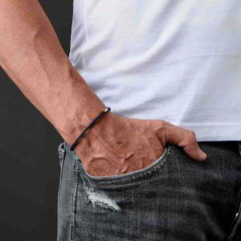 Bracelet Titane Noir -Or - Diamants Noirs - Mano J