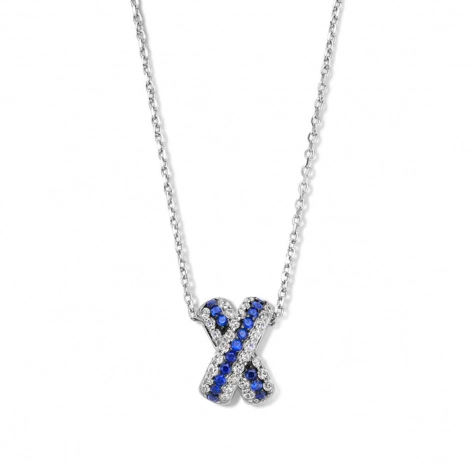 Chane et pendentif Argent avec Zirconium bleu et blanc - Naiomy