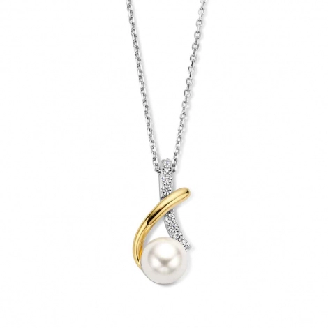  Chane et  pendentif  Argent bicolore avec perle sertie de zirconium Naiomy