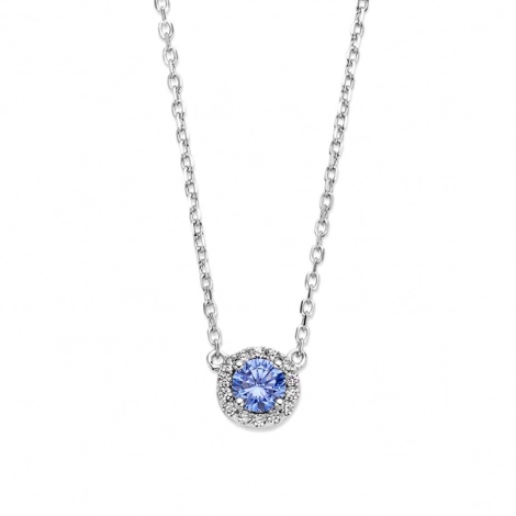 Chane et pendentif Argent pierre bleu serti de Zirconium - Naiomy
