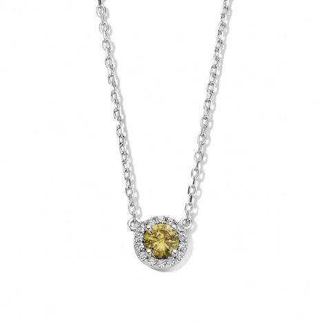 Chane et pendentif Argent pierre verte claire serti de Zirconium - Naiomy