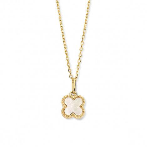 Pendentif Chaîne Fleur Blanche – Cristal Et Couleur Or – Bijou Vintage