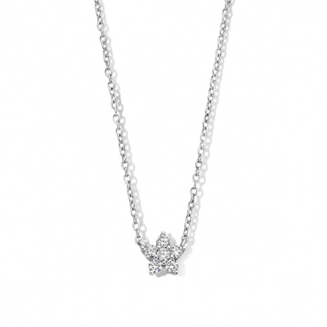 Chane et pendentif Argent serti de Zirconium motif fleur - Naiomy