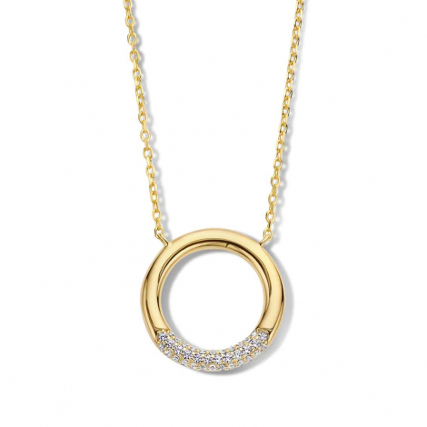 Chane et pendentif rond Argent plaqu or jaune serti de zirconium - Naiomy