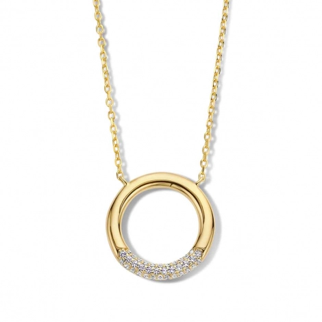 Chane et pendentif rond Argent plaqu or jaune serti de zirconium - Naiomy