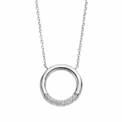Chane et pendentif rond Argent serti de zirconium - Naiomy