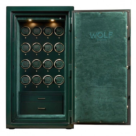 Coffre fort Montre et bijoux Wolf 1834 - ATLAS 16 Piece Winder Safe- Vert dor