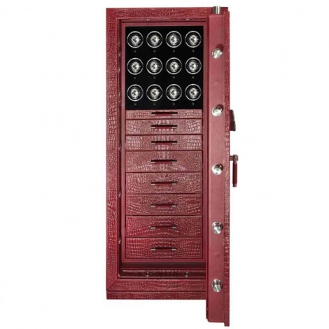 Coffre fort Montre et bijoux Wolf 1834 - CHURCHILL 12 Piece Winder Safe - Croco Bordeaux