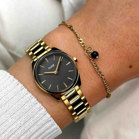 Coffret Cluse Gift Box Froce Mini Watch Black & Chain Bracelet, Gold Colour 