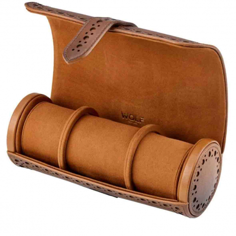 Coffret de Montre Brogue Triple Watch Roll -  Wolf 1834 - Marron Brun � combiner