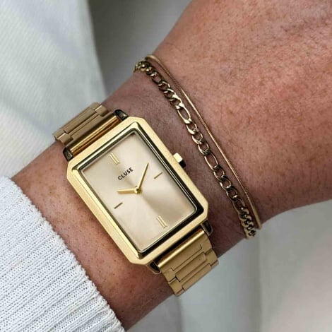 Coffret de Montre Cluse Fluette Watch Steel & Double Chain Bracelet, Full Gold Colour 
