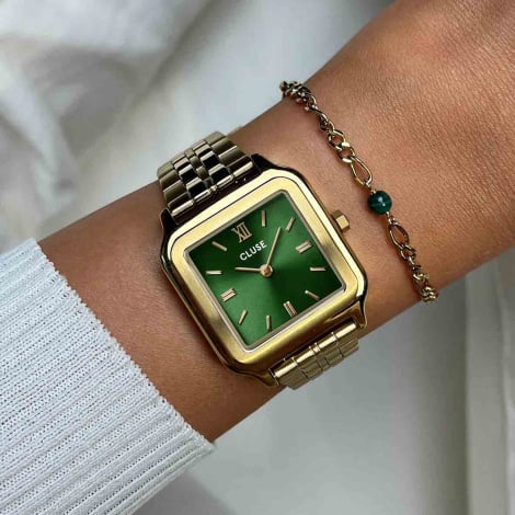 Coffret de Montre Cluse Gracieuse Watch Steel Forest Green & Malachite Bracelet, Gold Colour 