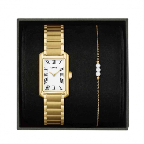 Coffret Montre Cluse Belisenna White & Pearl Chain Bracelet, Gold Colour