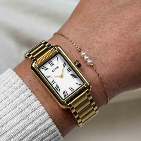 Coffret Montre Cluse Belisenna White & Pearl Chain Bracelet, Gold Colour