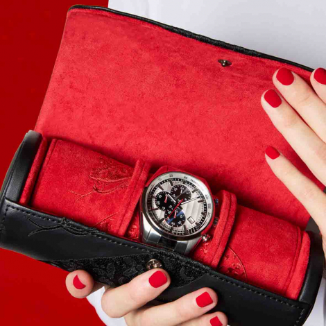 Coffret Montre Lunar triple Watch Roll Wolf 1834 - Noir
