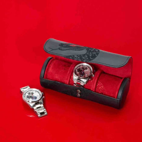 Coffret Montre Lunar triple Watch Roll Wolf 1834 - Noir