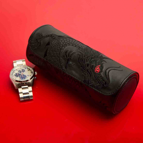 Coffret Montre Lunar triple Watch Roll Wolf 1834 - Noir