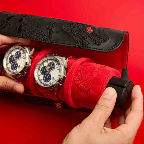 Coffret Montre Lunar triple Watch Roll Wolf 1834 - Noir
