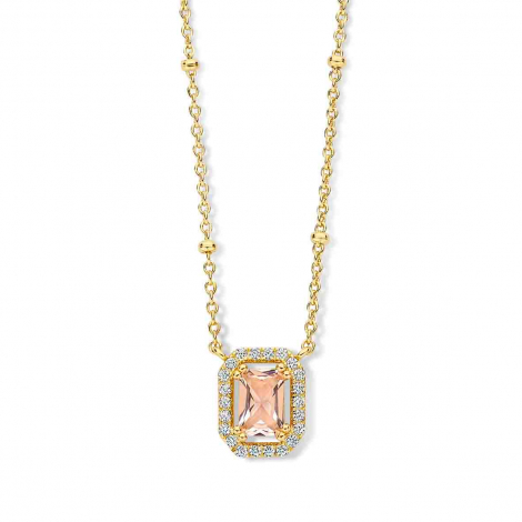 Collier Argent avec pierre rose entourage serti de zirconium - Naiomy  combiner
