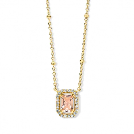 Collier Argent avec pierre rose entourage serti de zirconium - Naiomy