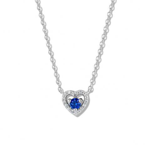 Collier Argent coeur pierre bleue serti de Zirconium - Naiomy