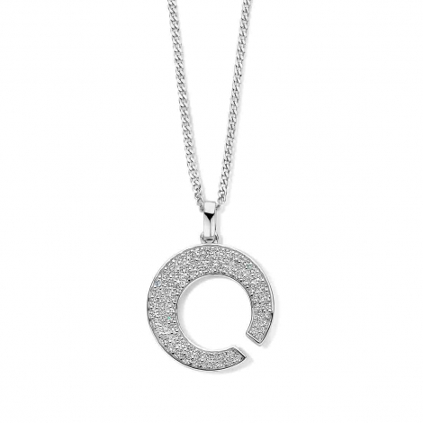 Collier Argent pendentif cercle ouvert serti de zirconium - Naiomy