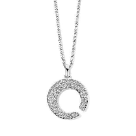 Collier Argent pendentif cercle ouvert serti de zirconium - Naiomy
