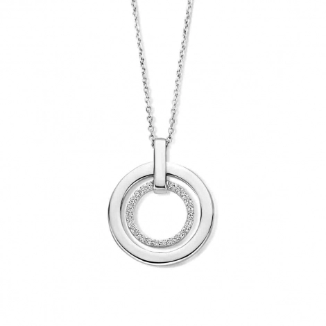 Collier Argent pendentif 2 cercles dont 1 serti d'oxyde de zirconium - Naiomy
