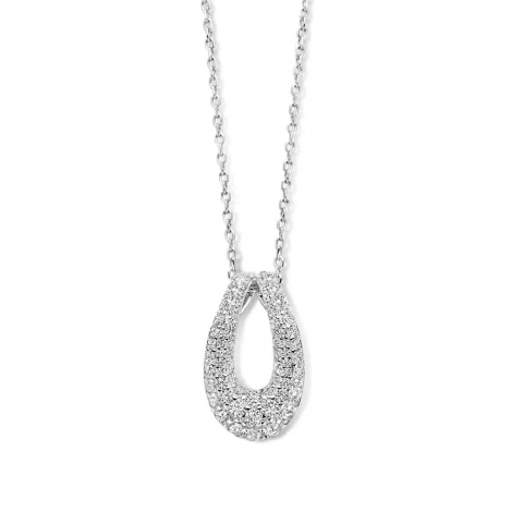 Collier Argent pendentif ovale serti d'oxyde de zirconium - Naiomy