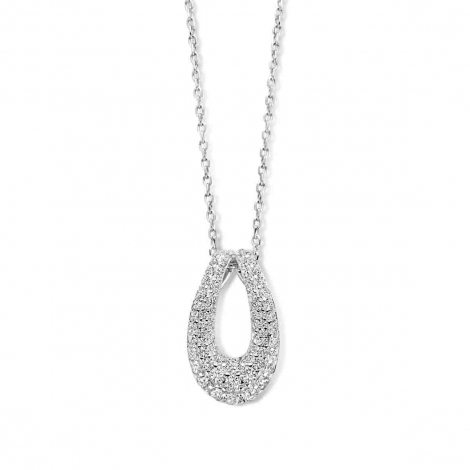 Collier Argent pendentif ovale serti d'oxyde de zirconium - Naiomy  combiner