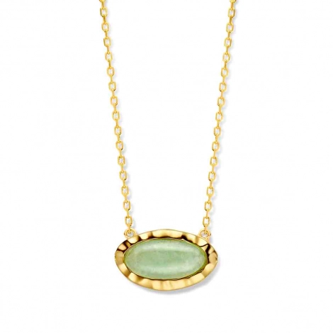 Collier Argent pendentif pierre ovale verte - Naiomy