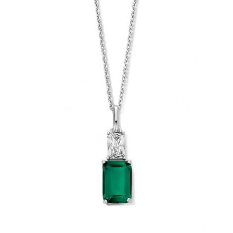 Collier Argent pendentif pierre verte  serti de zirconium - Naiomy