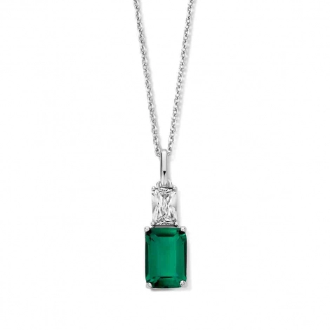 Collier Argent pendentif pierre verte  serti de zirconium - Naiomy