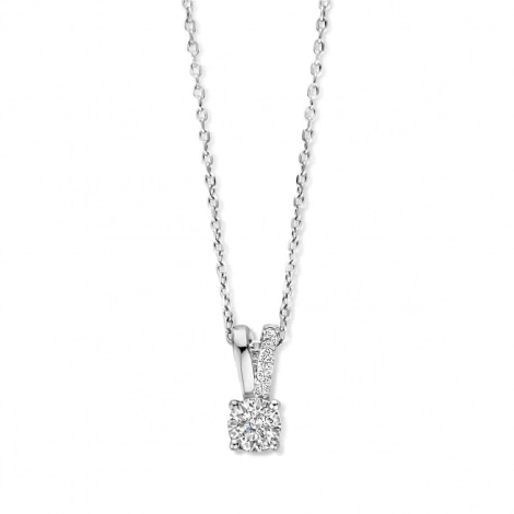 Collier Argent pendentif solitaire serti d'oxyde de zirconium - Naiomy