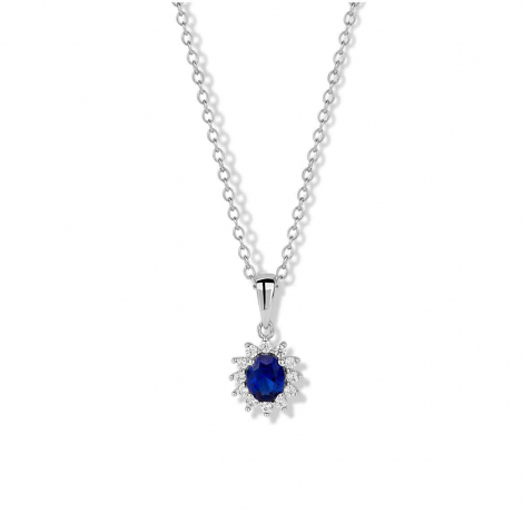 Collier Argent pierre bleue serti de Zirconium - Naiomy