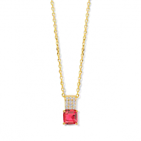 Collier Argent pierre rouge et serti d'oxyde de zirconium - Naiomy
