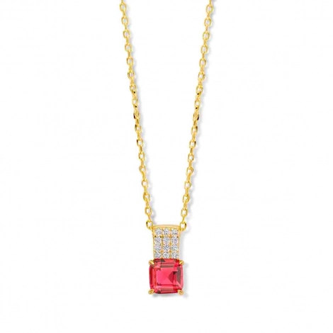 Collier Argent pierre rouge et serti d'oxyde de zirconium - Naiomy
